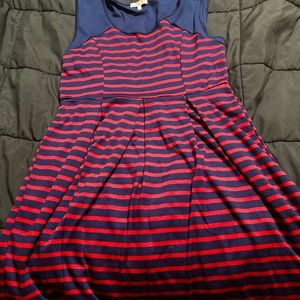 Navy and red dress.